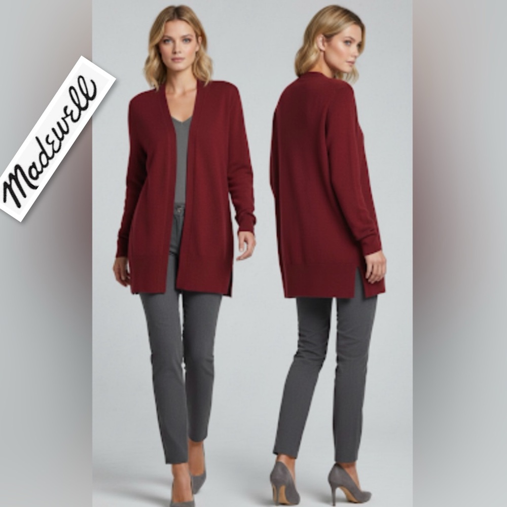 Madewell Cozy Walker Wool/Alpaca Open Front Cardigan Sweater In Maroon Size M